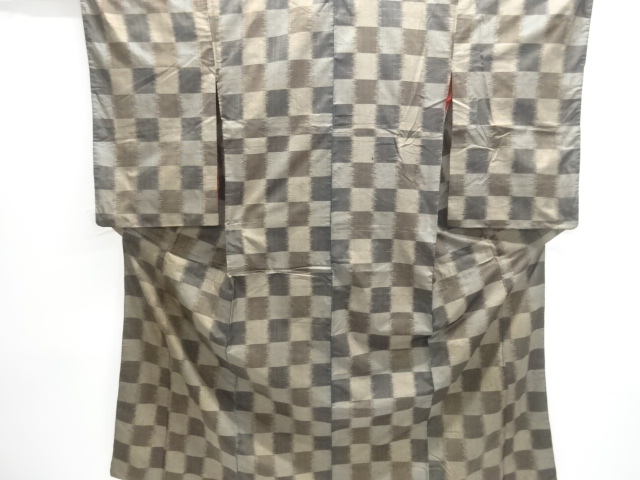 JAPANESE KIMONO / ANTIQUE KIMONO / SILK / DORO OSHIMA TSUMUGI / WOVEN ABSTRACT GRID
